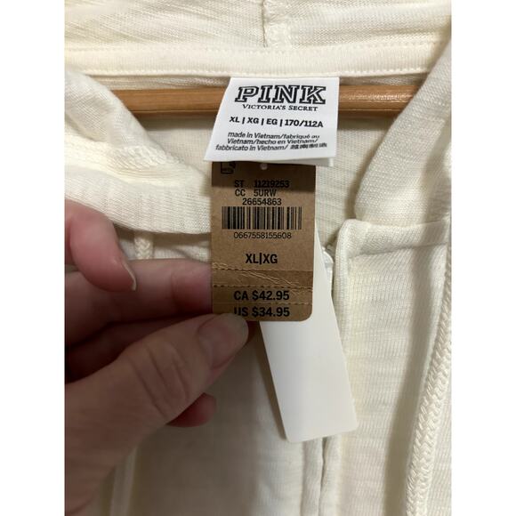 NWT PINK Victoria Secret Cream Full Zip Hoodie Size XL Raw Hem Cropped - Picture 4 of 9